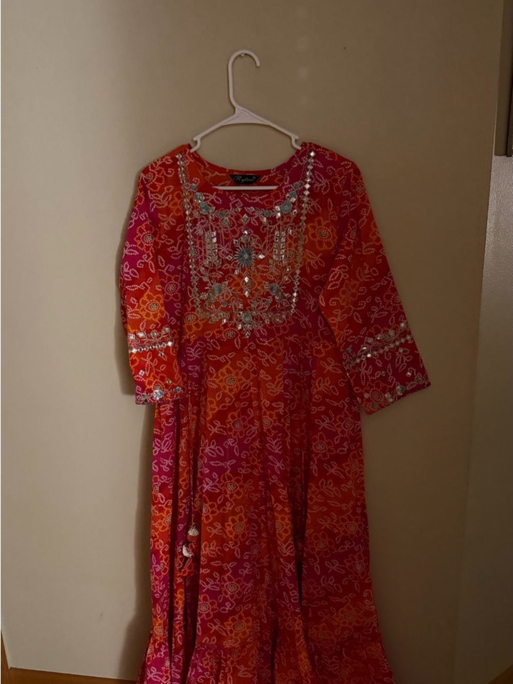 Embellished Pink & Orange Floral desi dress 2 piece